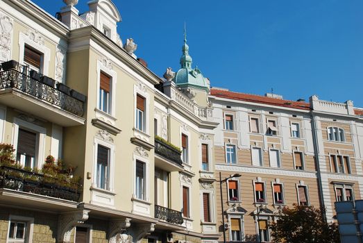 classic building architecture details over blue sky