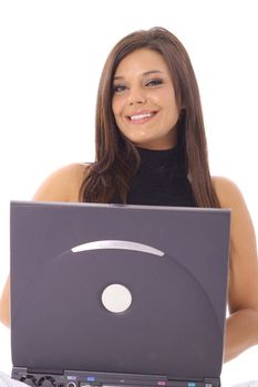 happy woman checking email on laptop