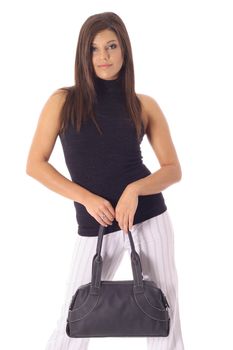 woman modeling a bag