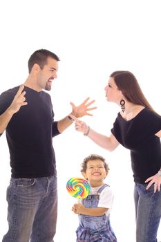 child with lollipop caught in the middle