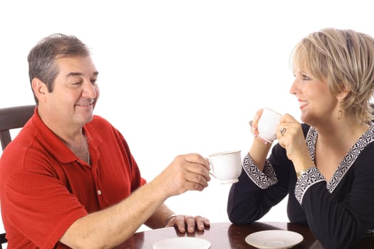 couple having coffee isolated on white