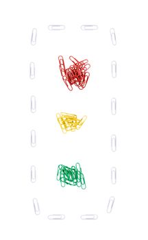 Paper clips Traffic lights isolated over white