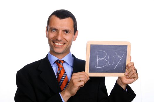 business man with chart over white background