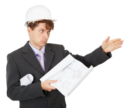Foreman said, pointing direction, isolated on a white background