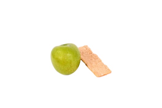 green apple and toast isolated over white