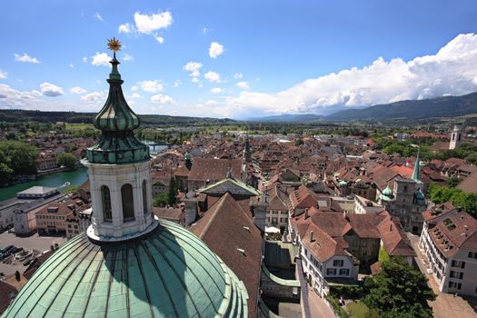 Cityscape of Solothurn, Switzerland.  Taken from a church tower overlooking the city.