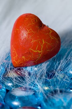 The red heart on the blue crystals