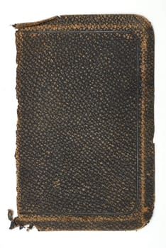 Deeply textured and very worn old black leather book cover