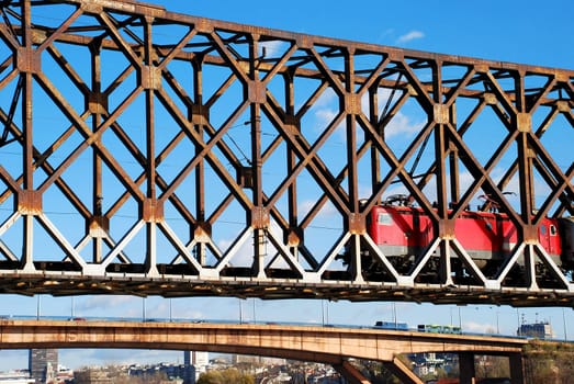 locomotive railway bridge construction on Danube in Belgrade