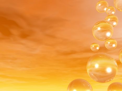 flying bubbles on colorful sky - 3d illustration