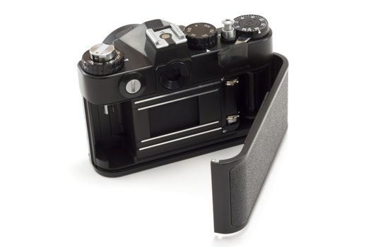 Mirror roll-film camera insulated on white background