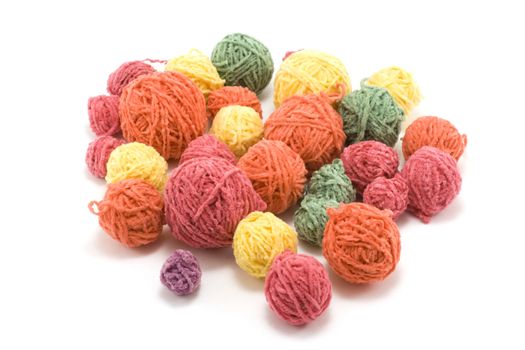 Ball of the colour threads insulated on white background