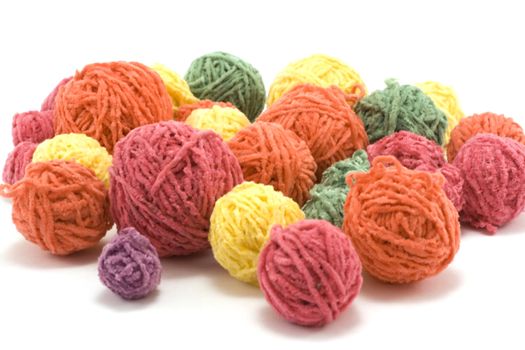 Ball of the colour threads insulated on white background