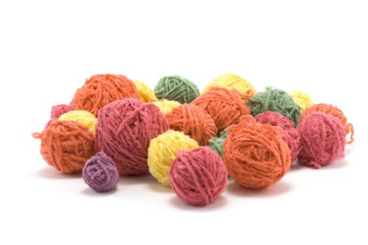 Ball of the colour threads insulated on white background