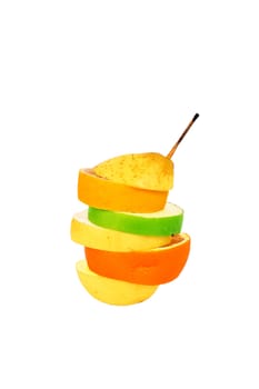 multyfruit containing pear apple orange isolated over white
