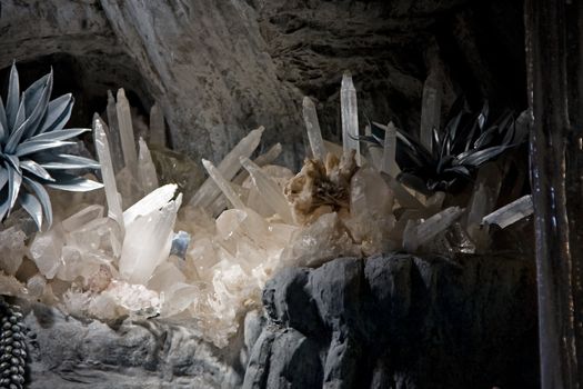Underground cave with various crystel formations