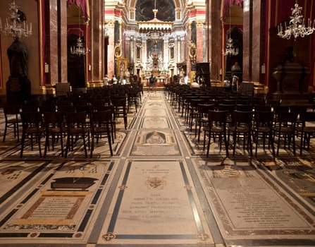 The majestic and beautiful interior of the Cathedral of St. Paul in Mdina in Malta