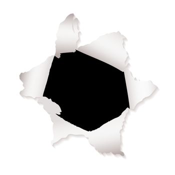 White paper with torn paper hole and ripped elements