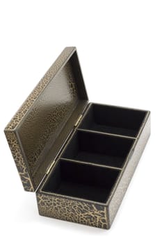 Wooden box, three branches insulated on white background