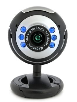 close up photo of single digital web camera over white