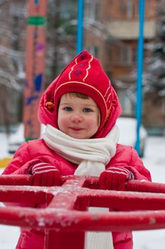 children series: little girl are play the game in winter
