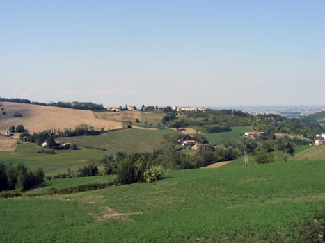 Landscape of hills and fields