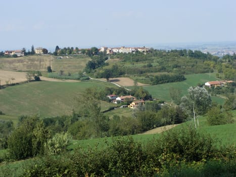 Landscape of hills and fields