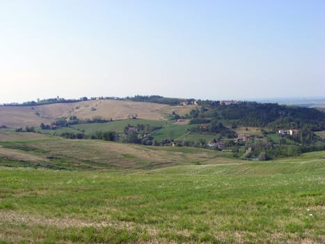 Landscape of hills and fields