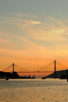 city at evening with bridge