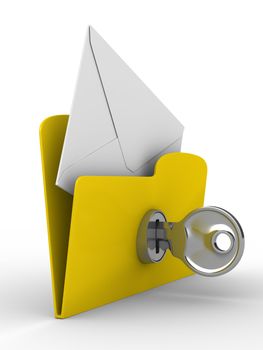 Yellow computer folder with mail on white background. Isolated 3d image