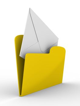 Yellow computer folder with mail on white background. Isolated 3d image