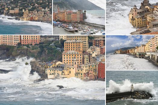 collage of Camogli images taken during a violent storm
