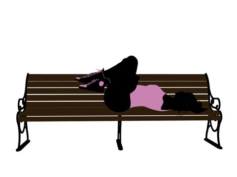 Female athlete lying on a bench silhouette on a white background