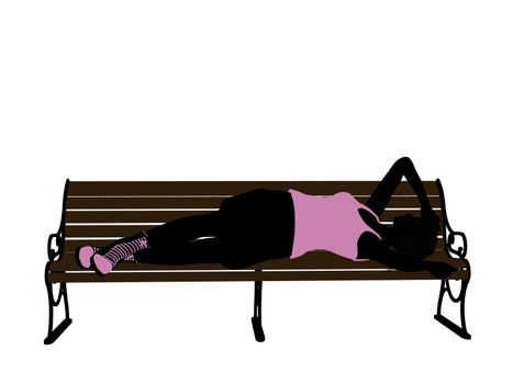 Female athlete lying on a bench silhouette on a white background