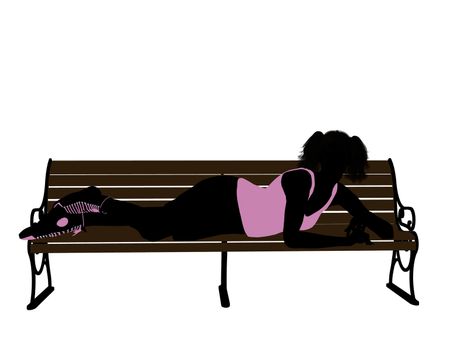 Female athlete lying on a bench silhouette on a white background