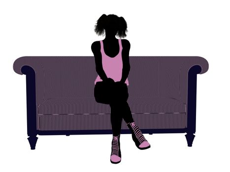 Female athlete sitting on a sofa silhouette on a white background