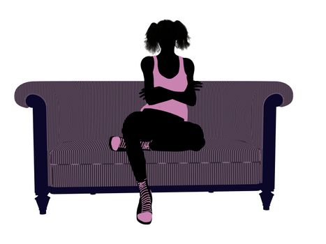 Female athlete sitting on a sofa silhouette on a white background