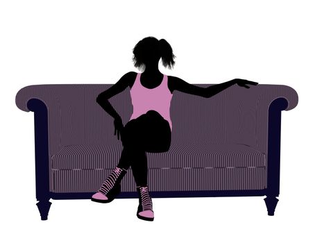 Female athlete sitting on a sofa silhouette on a white background