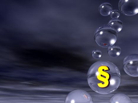 bubbles and golden paragraph sign - 3d illustration