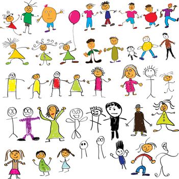 Collection of child like vector colour drawings