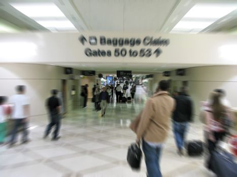 Intentional Blurry Image Indication Busy Travel of an Airport Passageway