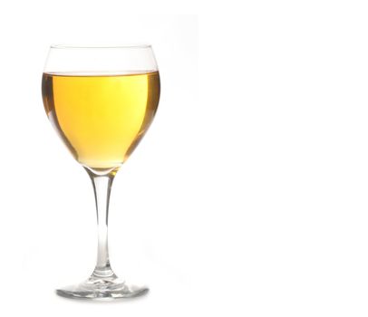 Golden Ale or Champagne Alcohol in Wine Glass Isolated on White Background With Copy Space