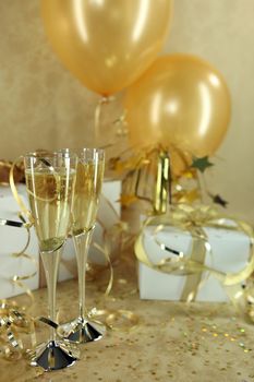 Holiday Party With Champagne. High Depth of Field with Room for Copy Space