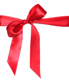 Tied Red Holiday Anniversary Ribbon Bow on White Background