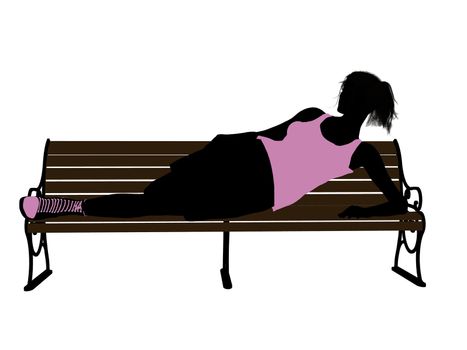 Female athlete lying on a bench silhouette on a white background