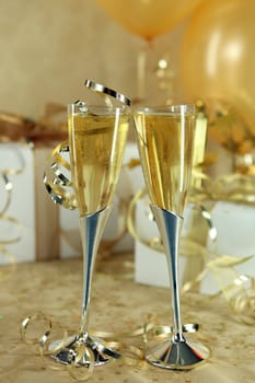 Festive Champagne Flutes With Festive Party Background