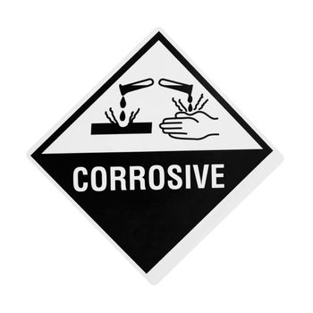 A black and white corrosive warning sign over with clipping path