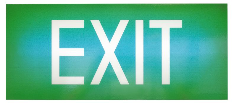 A green illuminated emergency exit sign