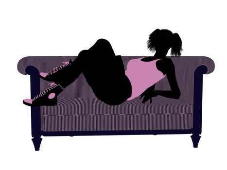 Female athlete lying on a sofa silhouette on a white background