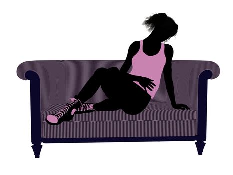 Female athlete lying on a sofa silhouette on a white background